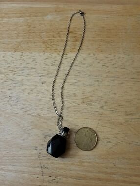 Silver Tone Obsidian Crystal Bottle Necklace